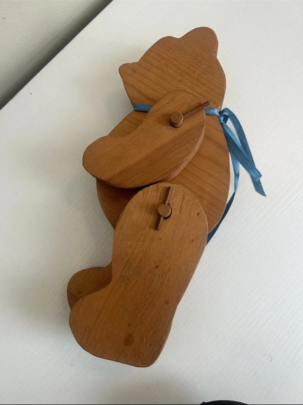 Wooden Bear Folk Art Sitting Wood Figure w Articulating Moving Arms Legs